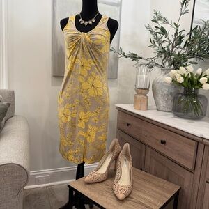 Tommy Bahama Yellow and Gray Floral Sleeveless Dress